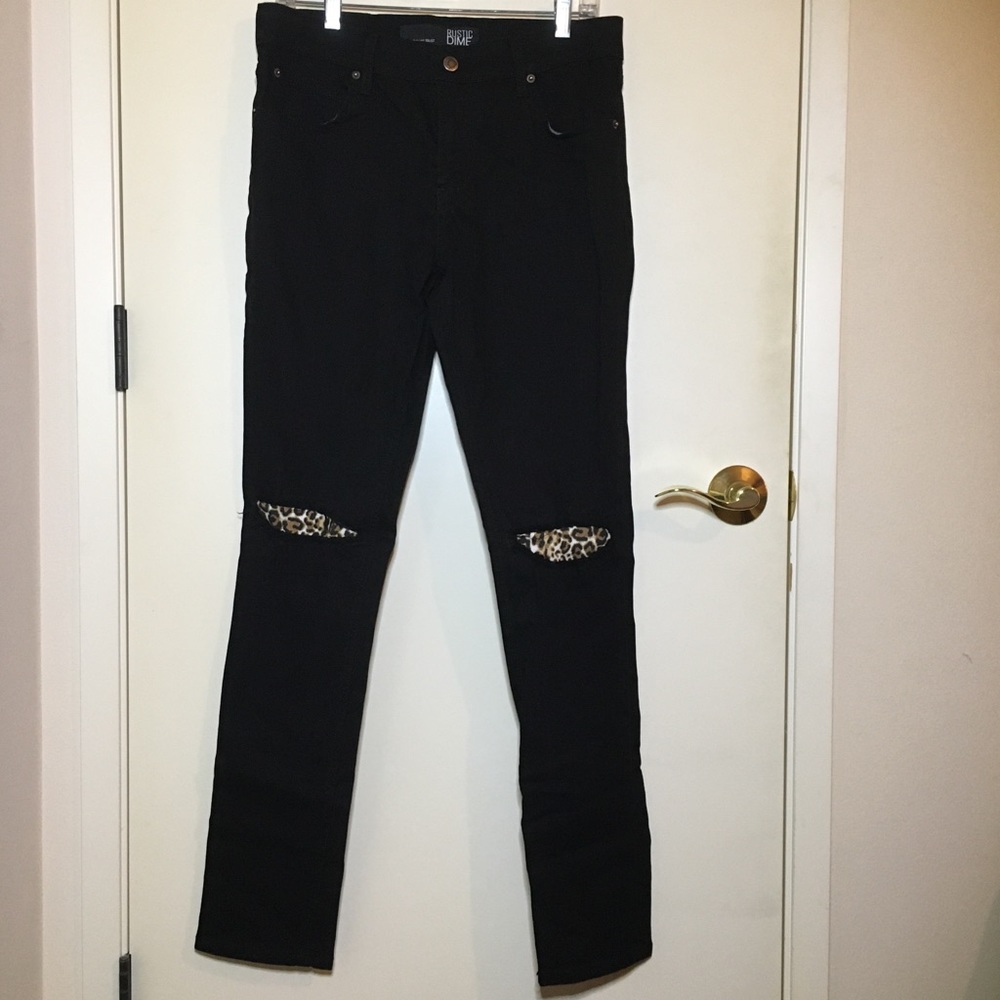 Rustic Dime Leopard Patch Black Taper Fit Jeans